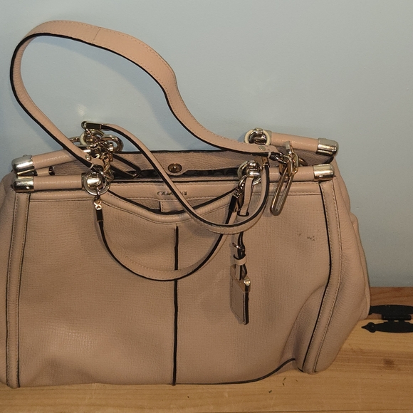 COACH Madison Caroline Peach/Nude Satchel Textured Leather Handbag Rare Retired - Picture 8 of 14